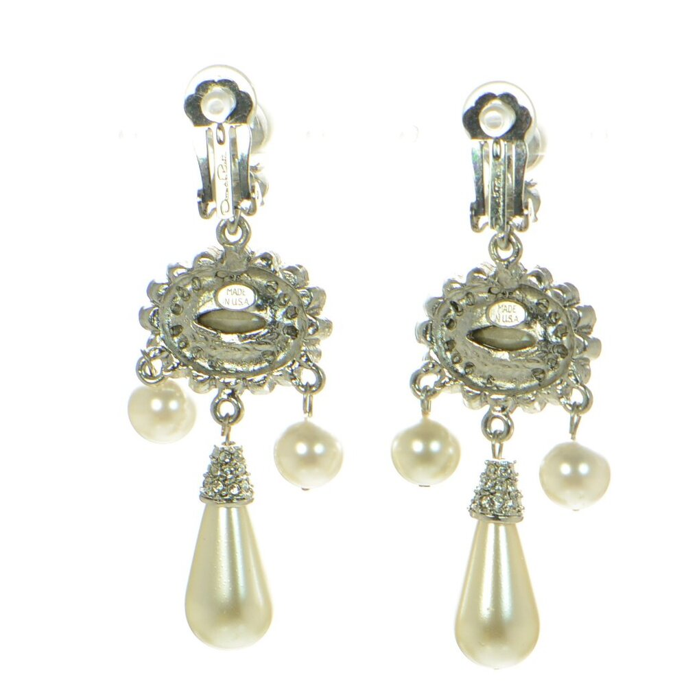 100% Authentic! Oscar de la Renta Crystal & Faux Pearl drop Earrings - Picture 5 of 9